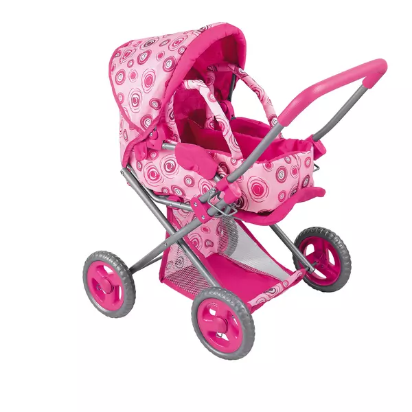 Carucior pentru papusi, cu landou si cos depozitare, 47x39x57.5 cm, parasolar, cadru metalic, roz MultiMark GlobalProd