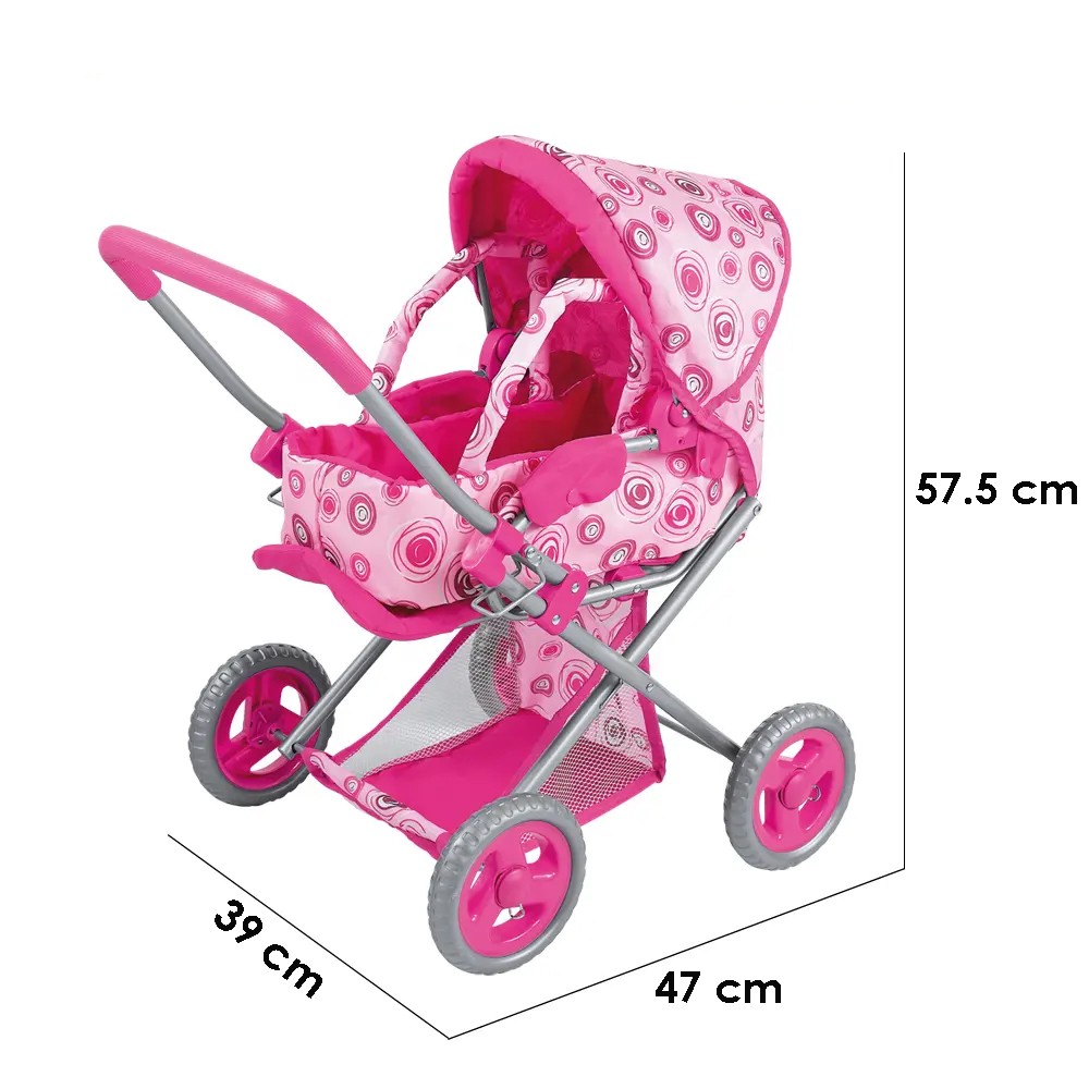 Carucior pentru papusi, cu landou si cos depozitare, 47x39x57.5 cm, parasolar, cadru metalic, roz MultiMark GlobalProd