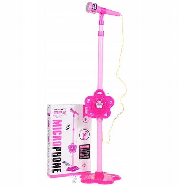 Microfon de jucarie cu stativ reglabil 106 cm, amplificator voce, mp3, conectare smartphone, roz MultiMark GlobalProd