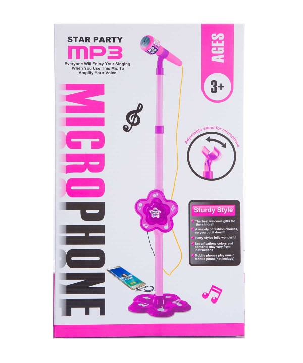 Microfon de jucarie cu stativ reglabil 106 cm, amplificator voce, mp3, conectare smartphone, roz MultiMark GlobalProd