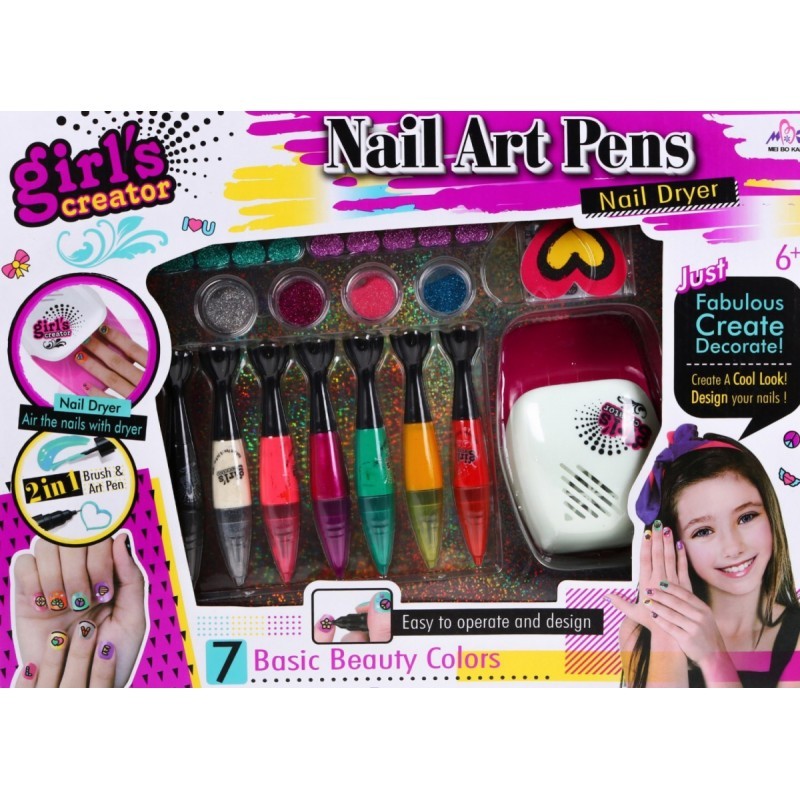 Kit pentru pictat si decorat unghiile, 7 markere, lampa, alimentare baterii, multicolor, 6+ MultiMark GlobalProd