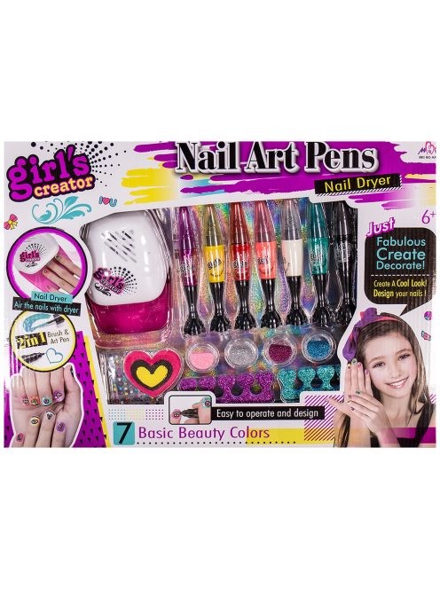 Kit pentru pictat si decorat unghiile, 7 markere, lampa, alimentare baterii, multicolor, 6+ MultiMark GlobalProd