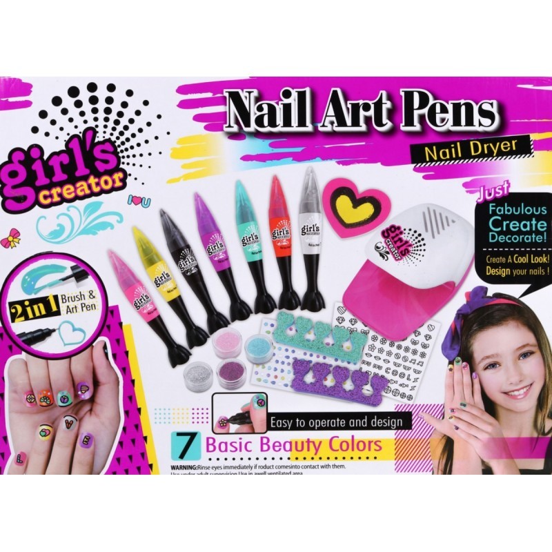 Kit pentru pictat si decorat unghiile, 7 markere, lampa, alimentare baterii, multicolor, 6+ MultiMark GlobalProd