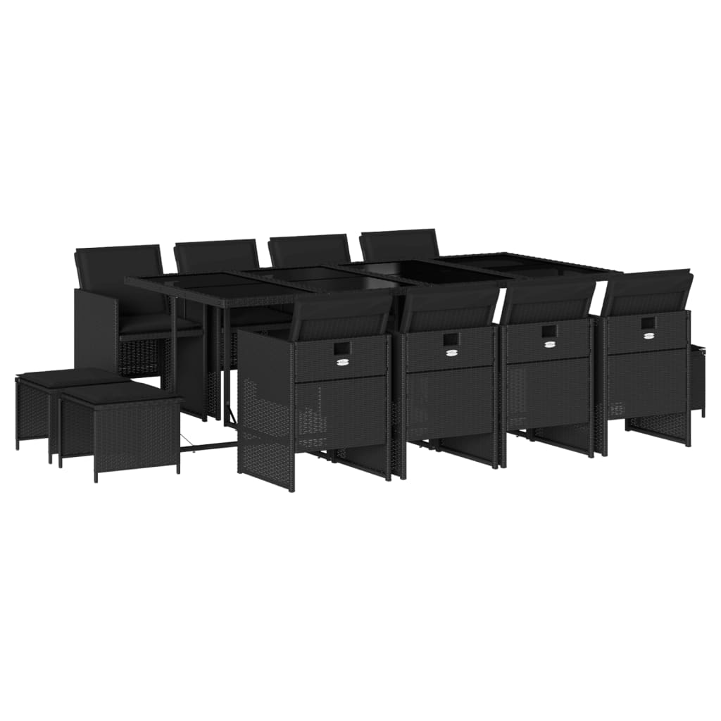 Set mobilier de grădină cu perne, 13 piese, negru, poliratan GartenMobel Dekor