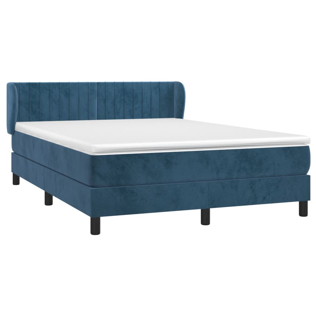 Pat box spring cu saltea, albastru închis, 140x190 cm, catifea GartenMobel Dekor