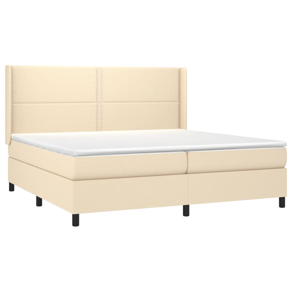 Pat box spring cu saltea, crem, 200x200 cm, textil GartenMobel Dekor