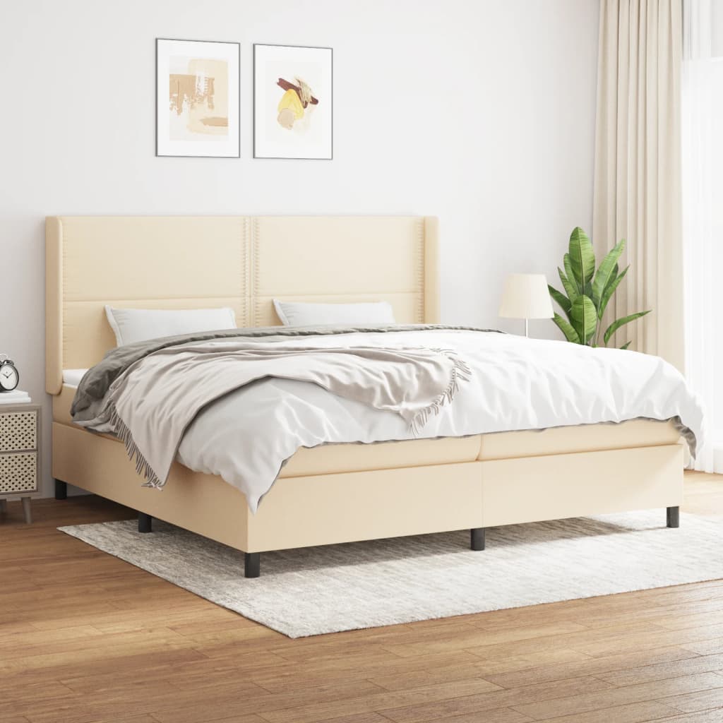 Pat box spring cu saltea, crem, 200x200 cm, textil GartenMobel Dekor