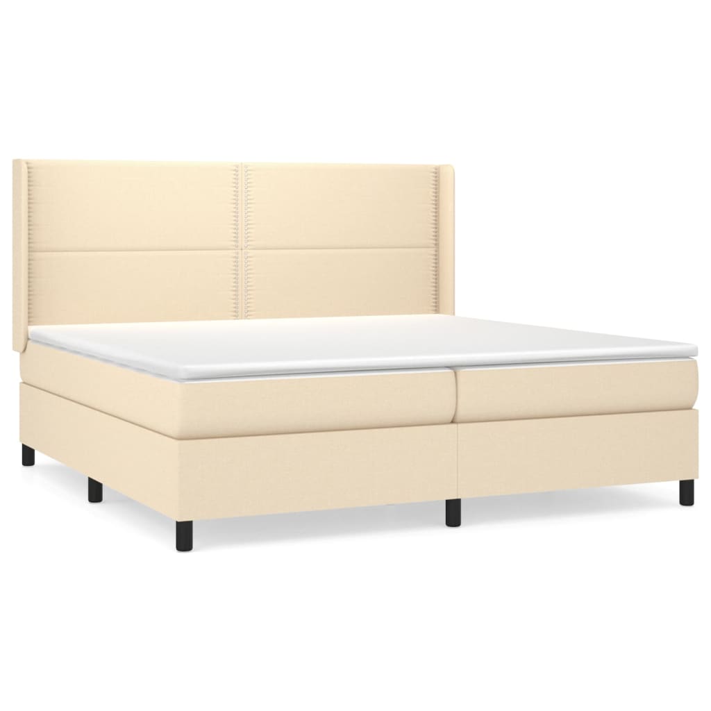 Pat box spring cu saltea, crem, 200x200 cm, textil GartenMobel Dekor