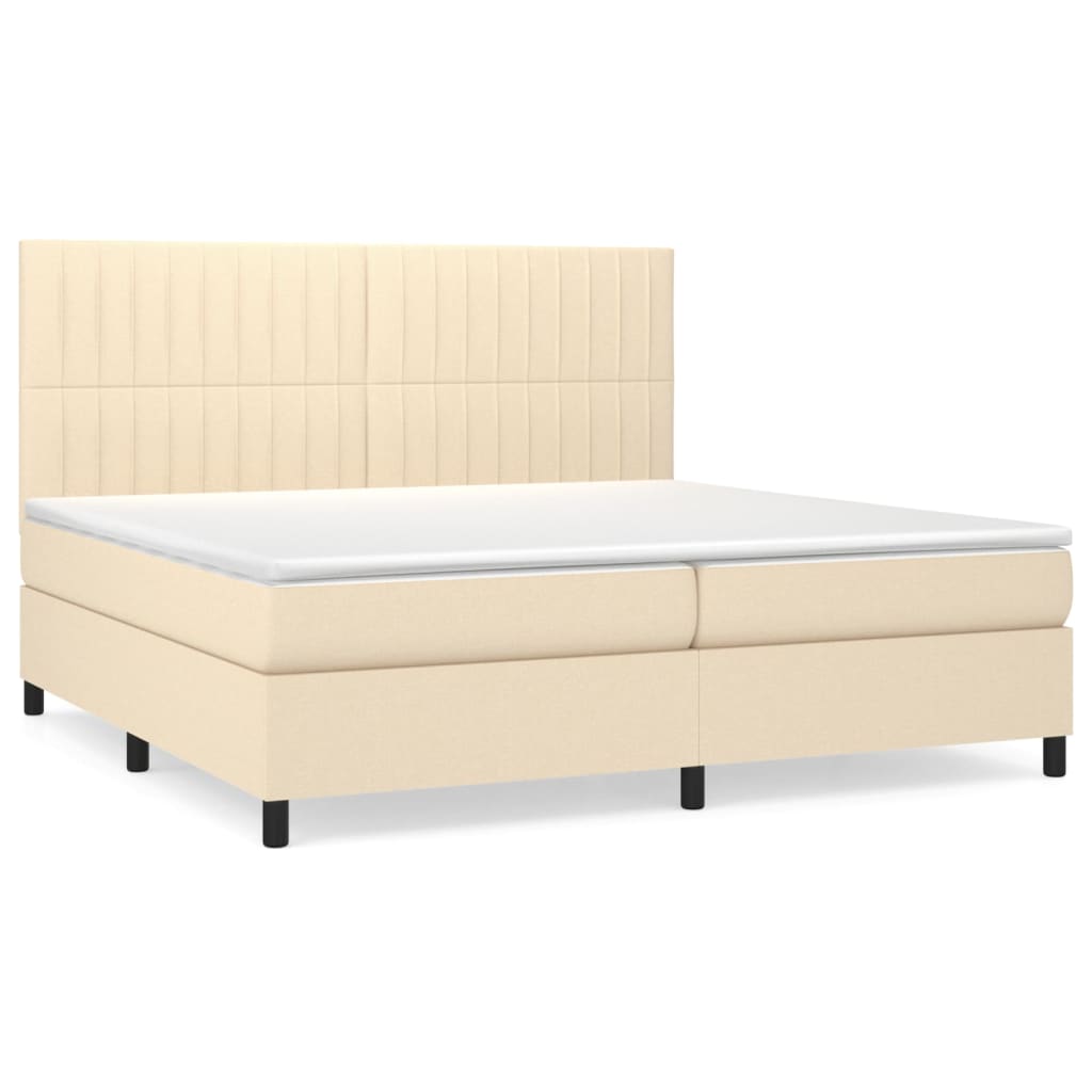 Pat box spring cu saltea, crem, 200x200 cm, textil GartenMobel Dekor