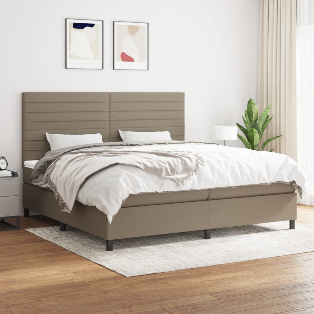 Pat box spring cu saltea, gri taupe, 200x200 cm, textil GartenMobel Dekor