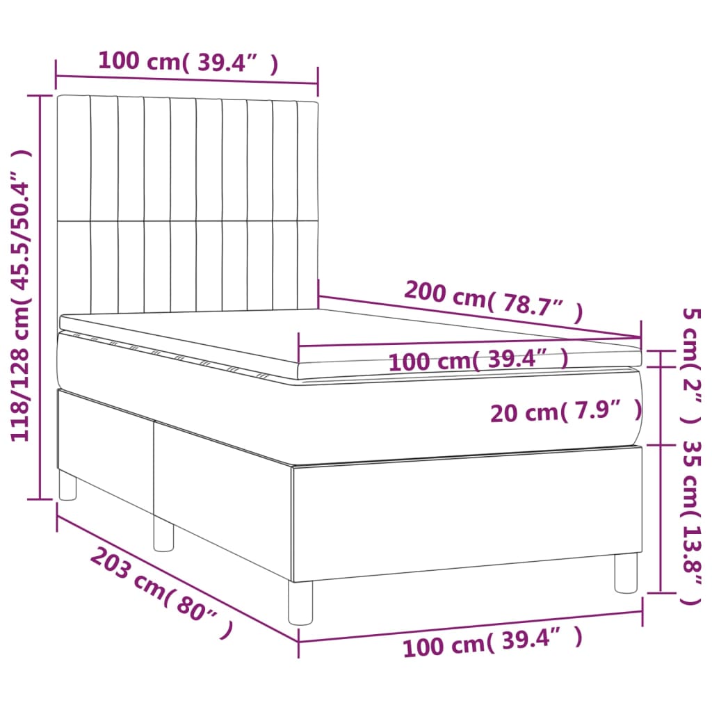 Pat box spring cu saltea, maro închis, 100x200 cm, textil GartenMobel Dekor