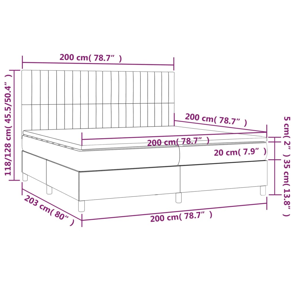 Pat box spring cu saltea, maro închis, 200x200 cm, textil GartenMobel Dekor