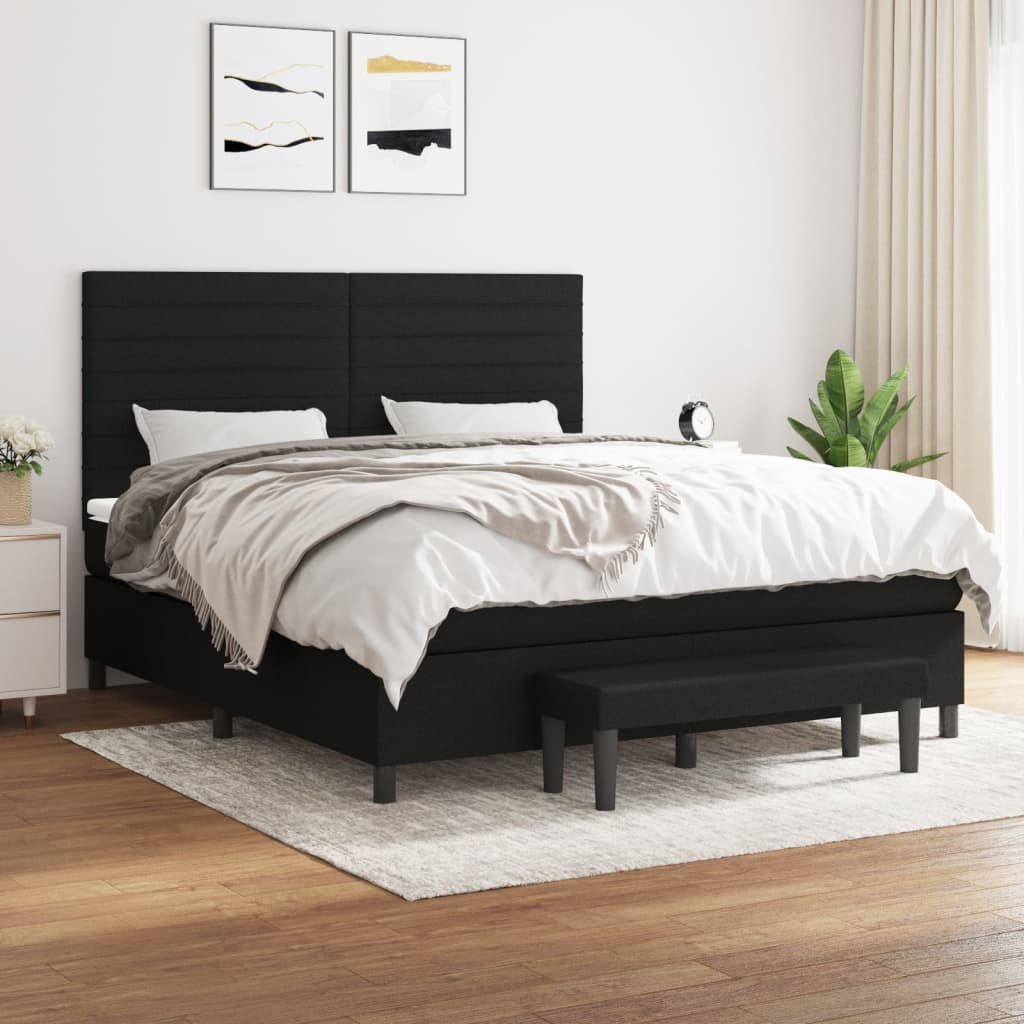 Pat box spring cu saltea, negru, 160x200 cm, textil GartenMobel Dekor