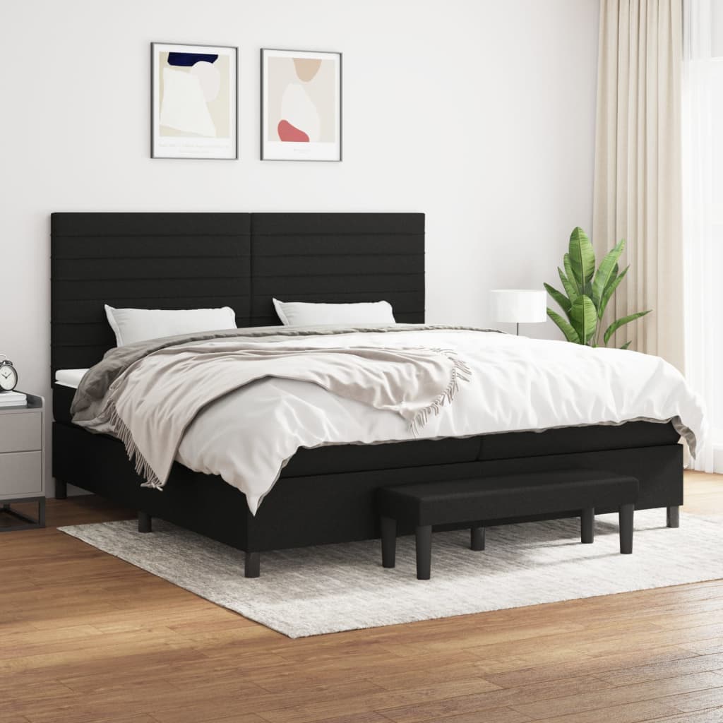 Pat box spring cu saltea, negru, 200x200 cm, textil GartenMobel Dekor