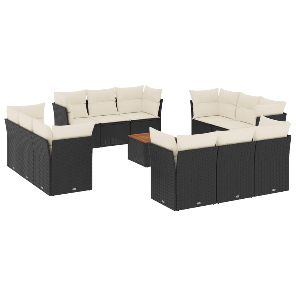 Set mobilier de grădină cu perne, 13 piese, negru, poliratan GartenMobel Dekor