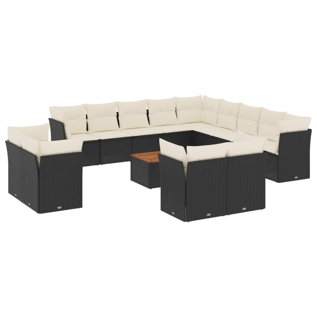 Set mobilier de grădină cu perne, 14 piese, negru, poliratan GartenMobel Dekor