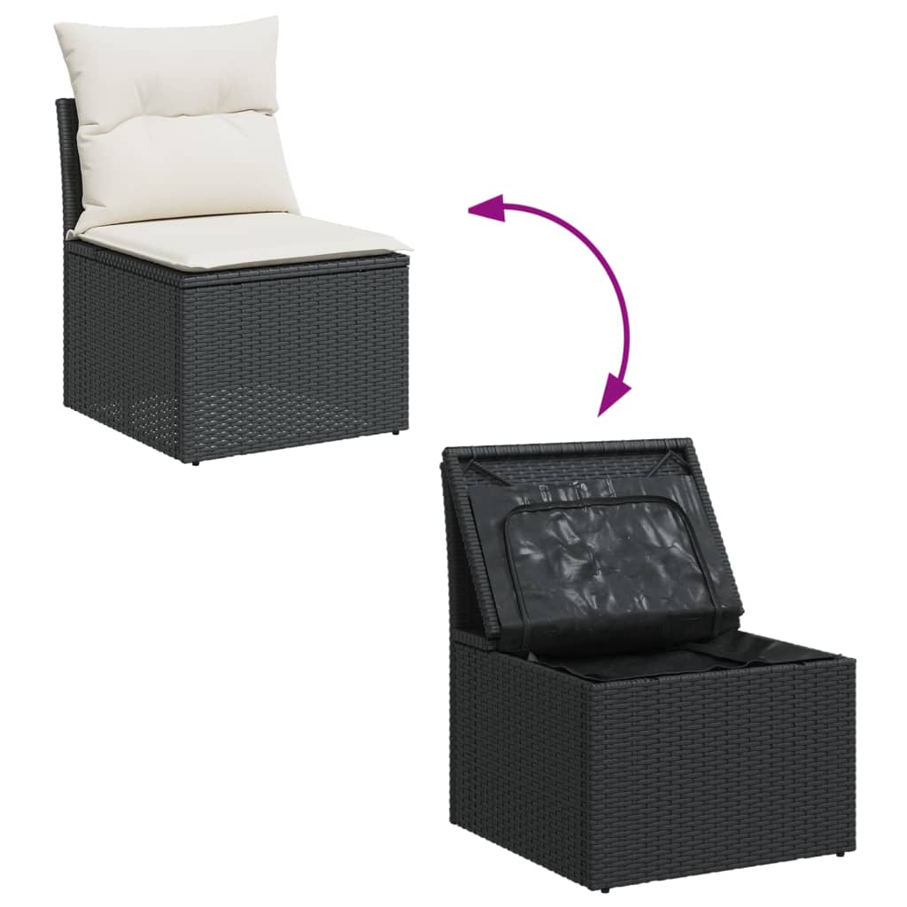 Set mobilier de grădină cu perne, 14 piese, negru, poliratan GartenMobel Dekor