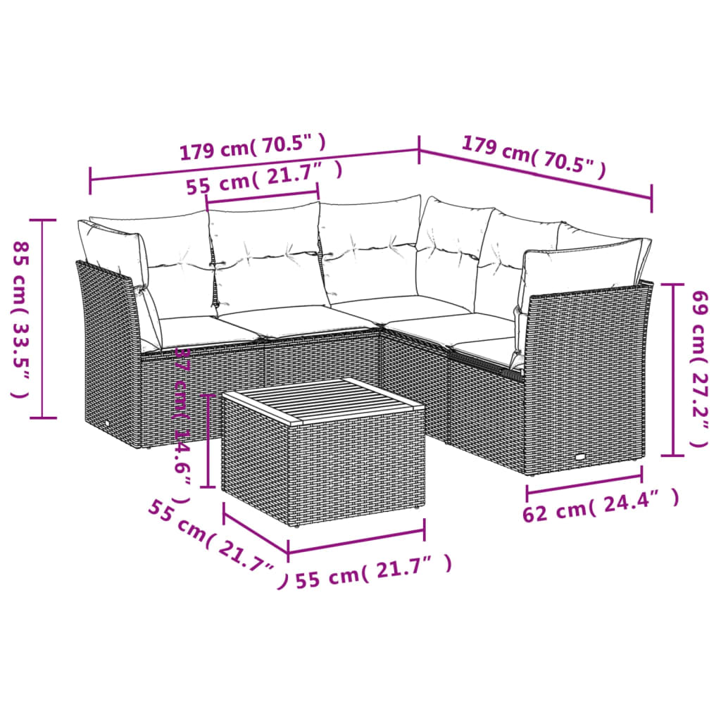Set mobilier de grădină cu perne, 6 piese, negru, poliratan GartenMobel Dekor