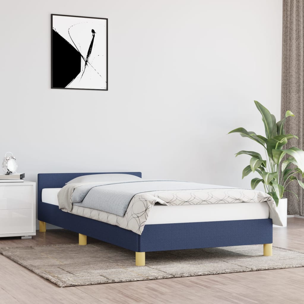 Cadru de pat cu tăblie, albastru, 90x200 cm, textil GartenMobel Dekor