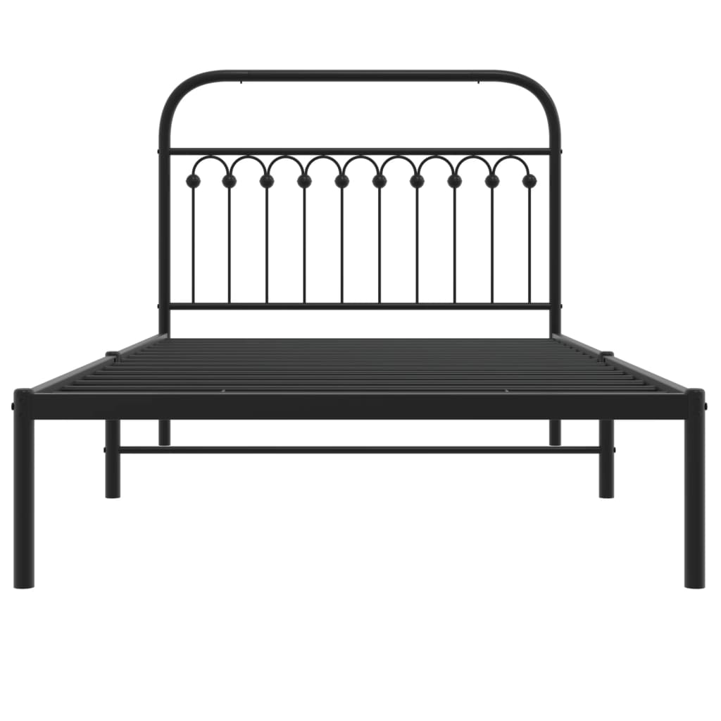 Cadru de pat din metal cu tăblie, negru, 107x203 cm GartenMobel Dekor