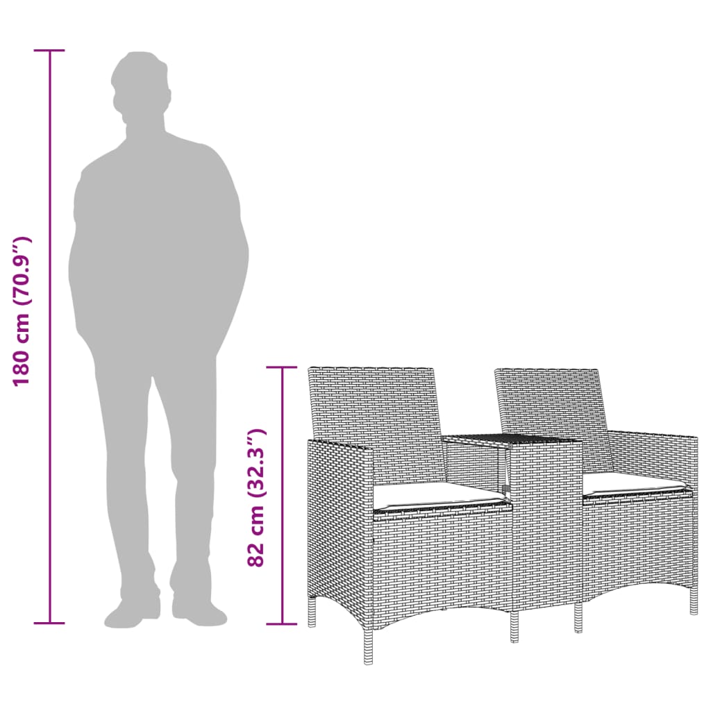 Canapea grădină cu 2 locuri cu masă/perne gri deschis poliratan GartenMobel Dekor