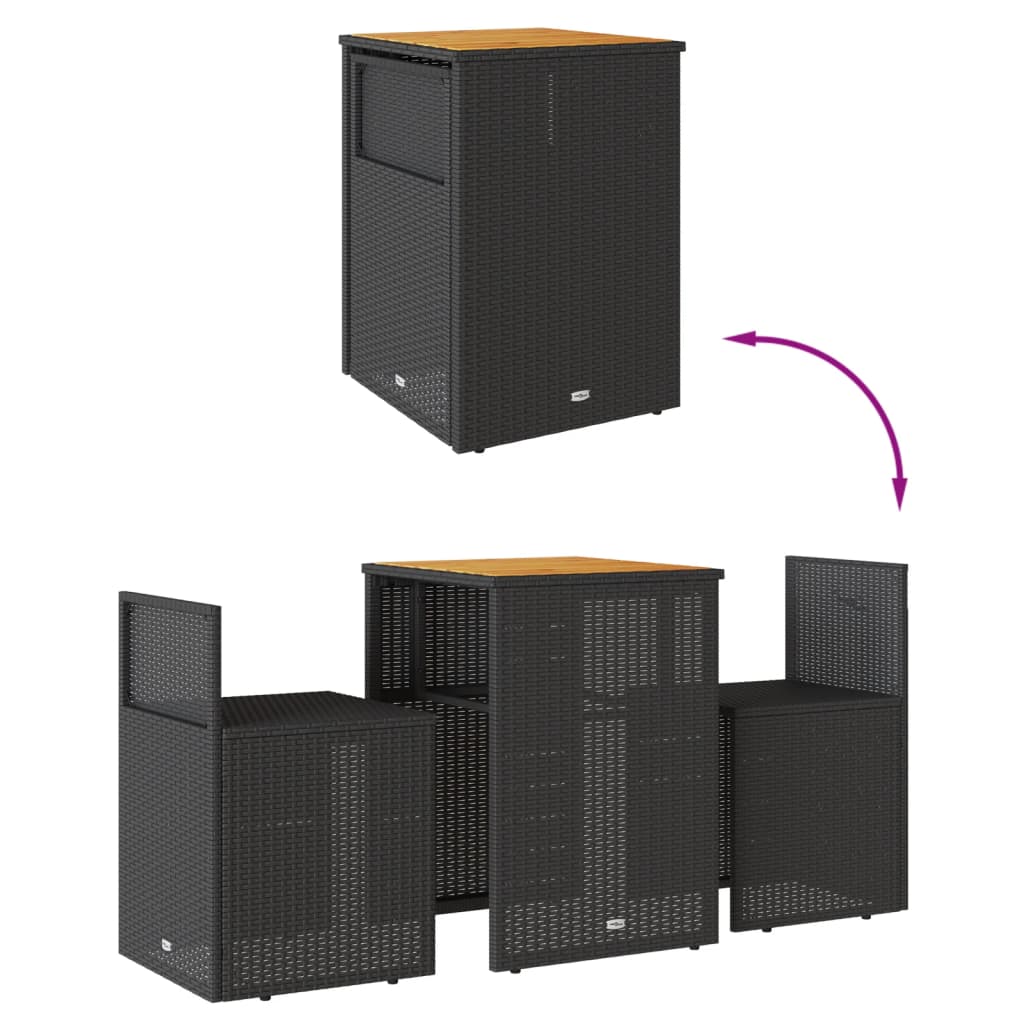 Set bistro cu perne, 3 piese, negru, poliratan GartenMobel Dekor