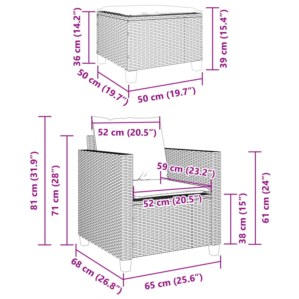 Set bistro cu perne, 3 piese, bej, poliratan GartenMobel Dekor