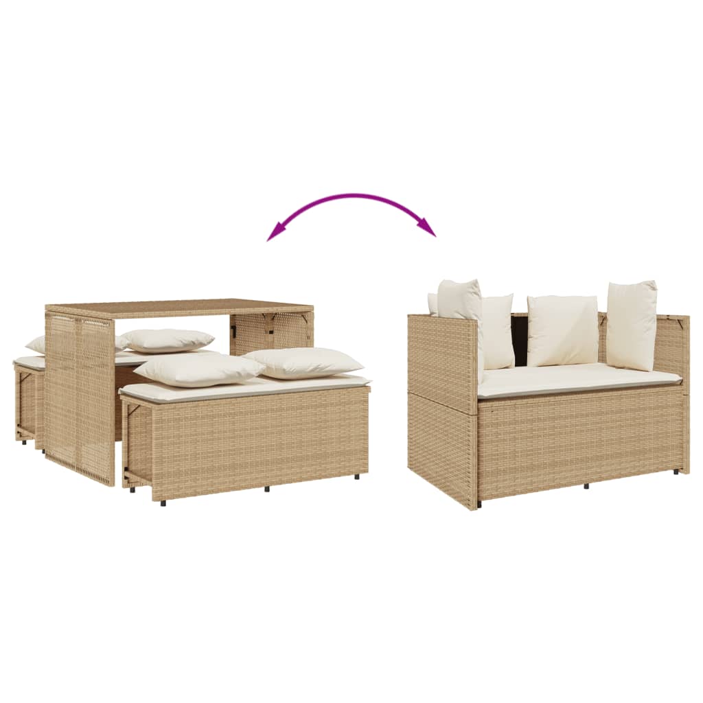 Set mobilier de grădină cu perne, 3 piese, bej, poliratan GartenMobel Dekor
