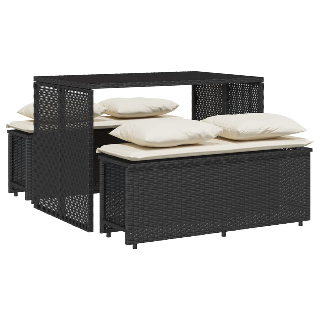 Set mobilier de grădină cu perne, 3 piese, negru, poliratan GartenMobel Dekor