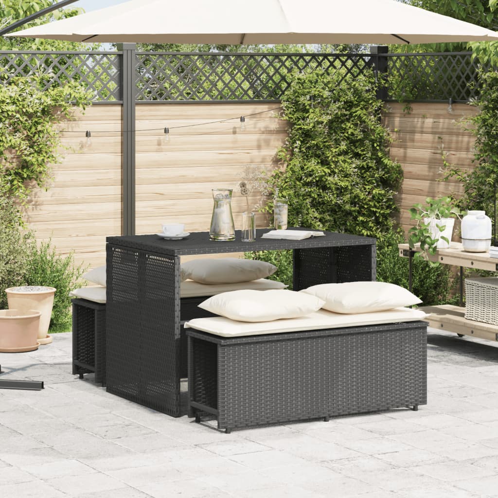Set mobilier de grădină cu perne, 3 piese, negru, poliratan GartenMobel Dekor