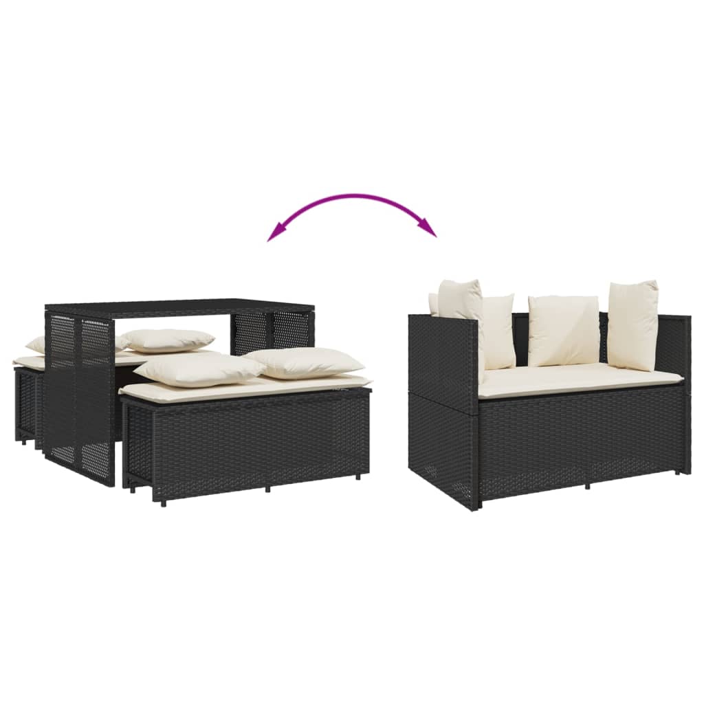 Set mobilier de grădină cu perne, 3 piese, negru, poliratan GartenMobel Dekor