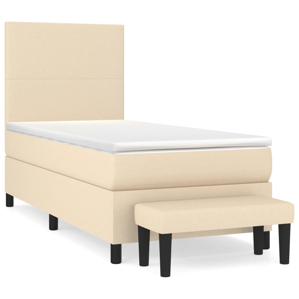 Pat box spring cu saltea, crem, 100x200 cm, textil GartenMobel Dekor