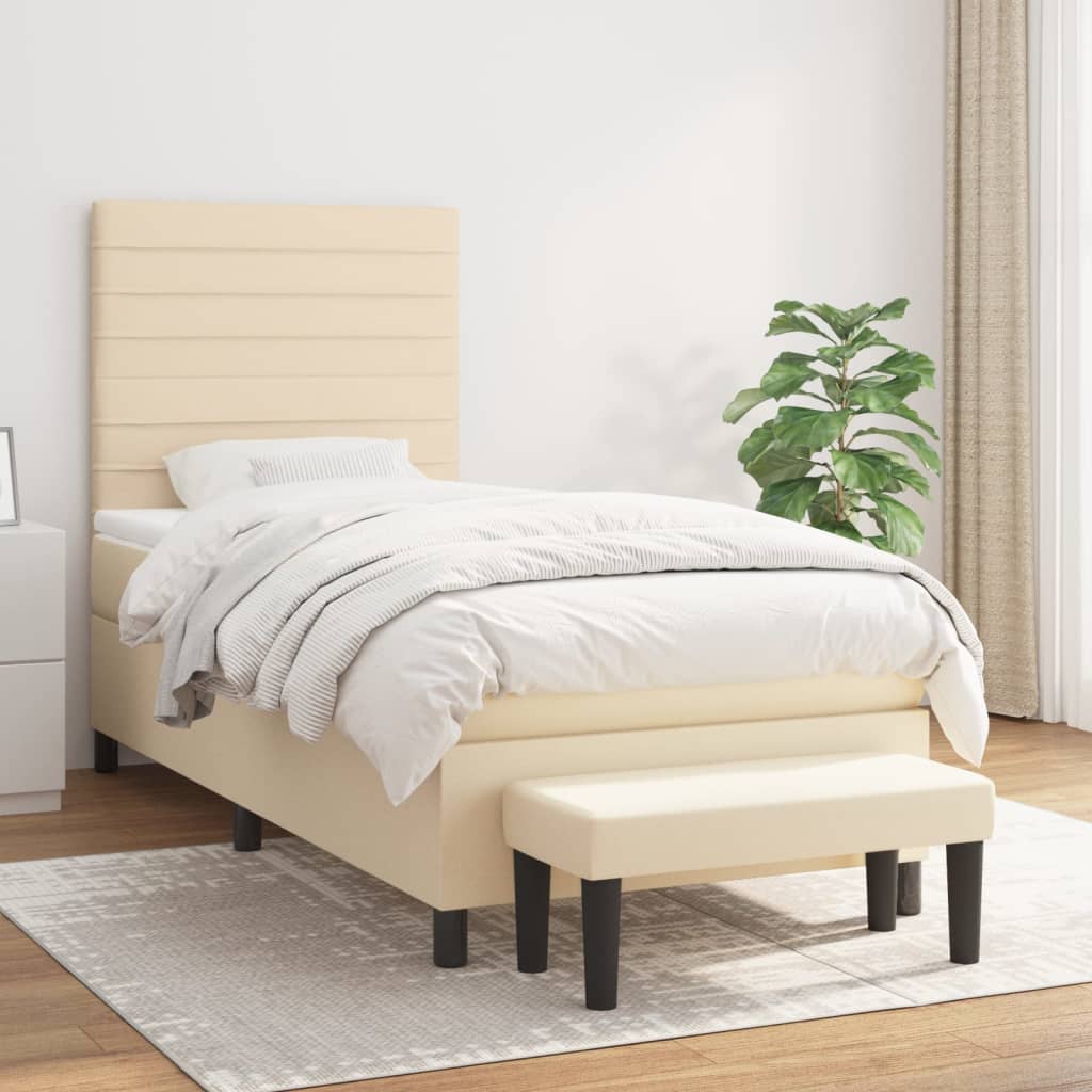 Pat box spring cu saltea, crem, 80x200 cm, textil GartenMobel Dekor