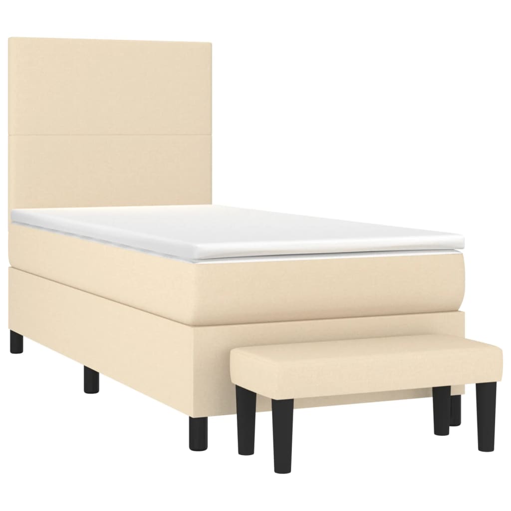 Pat box spring cu saltea, crem, 90x190 cm, textil GartenMobel Dekor