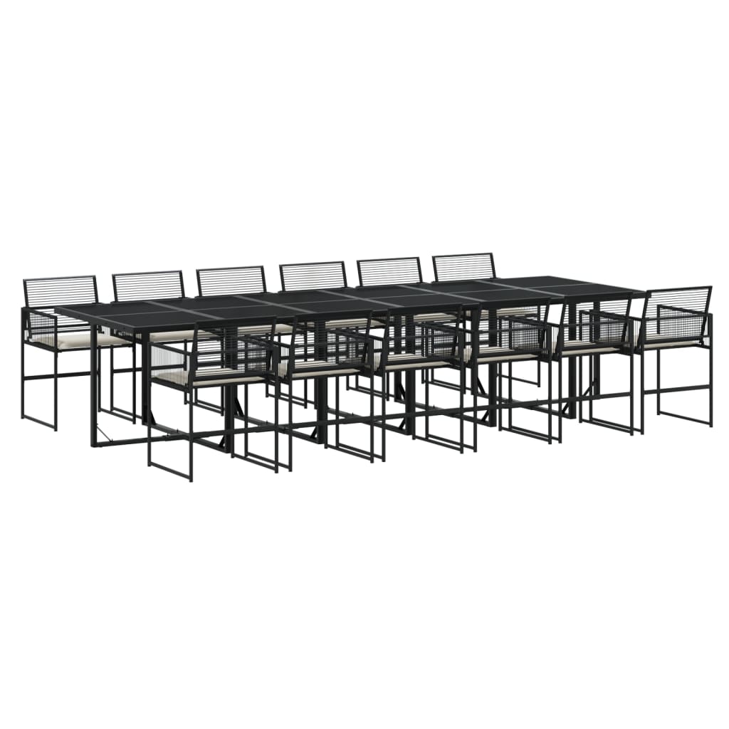 Set mobilier de grădină cu perne, 13 piese, negru, poliratan GartenMobel Dekor