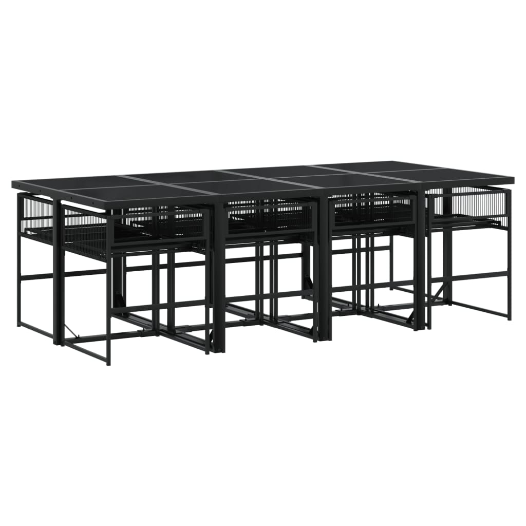Set mobilier de grădină cu perne, 9 piese, negru, poliratan GartenMobel Dekor