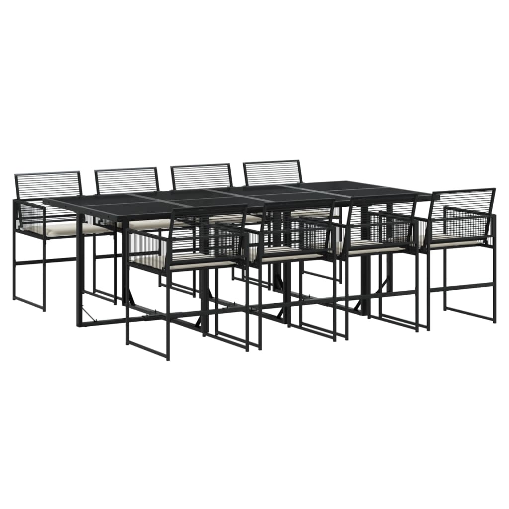 Set mobilier de grădină cu perne, 9 piese, negru, poliratan GartenMobel Dekor