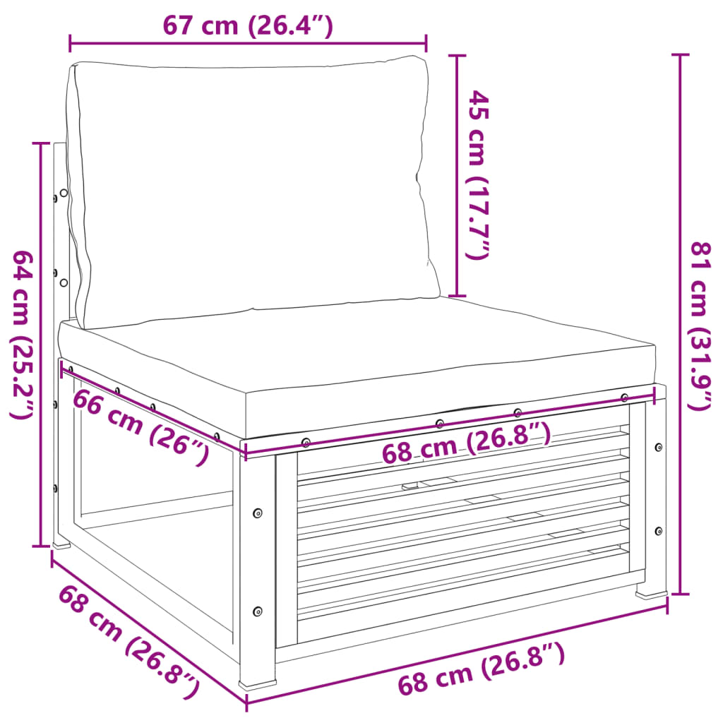 Canapea de grădină fără cotiere, cu perne, lemn masiv acacia GartenMobel Dekor