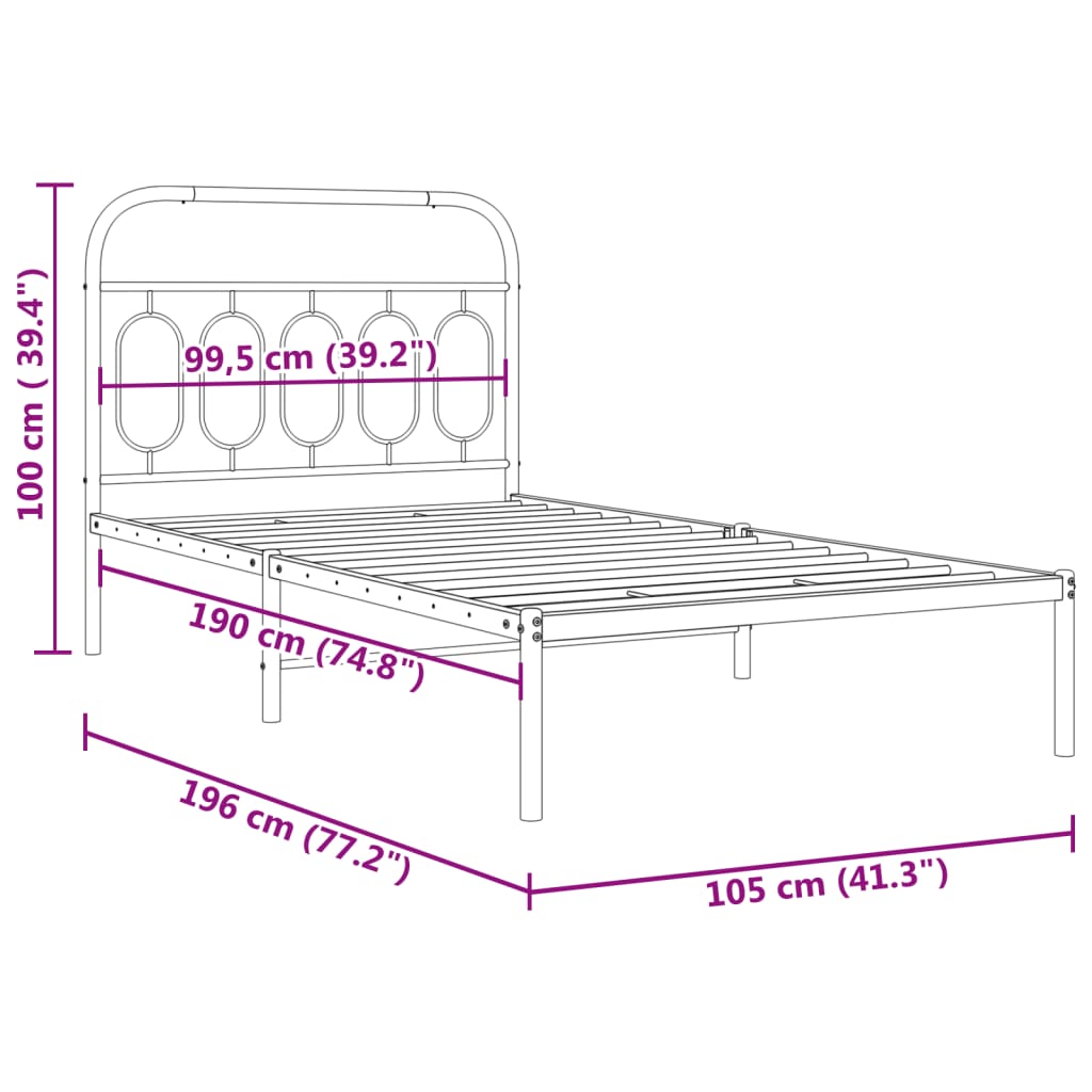 Cadru de pat metalic cu tăblie, alb, 100x190 cm GartenMobel Dekor