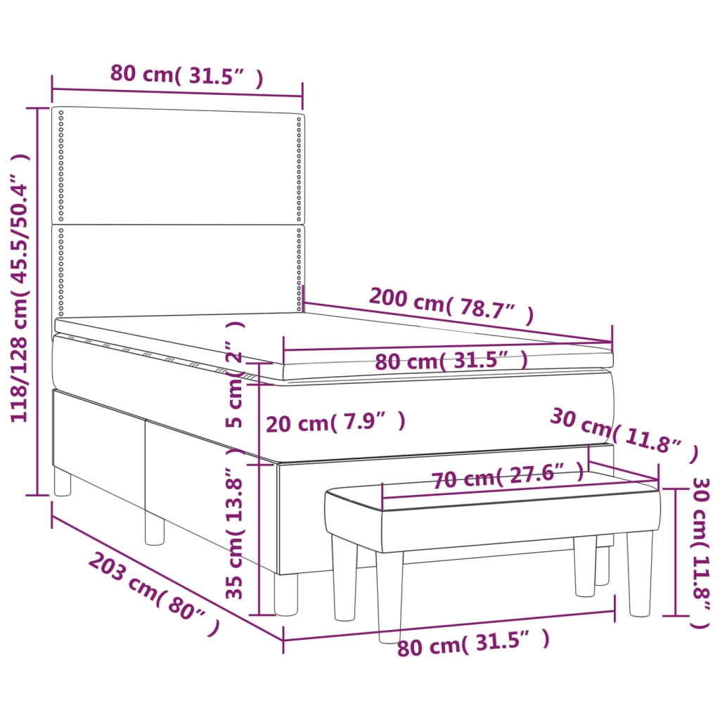 Pat box spring cu saltea, maro închis, 80x200 cm, textil GartenMobel Dekor