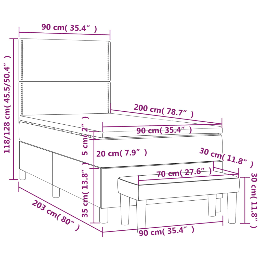 Pat box spring cu saltea, maro închis, 90x200 cm, textil GartenMobel Dekor