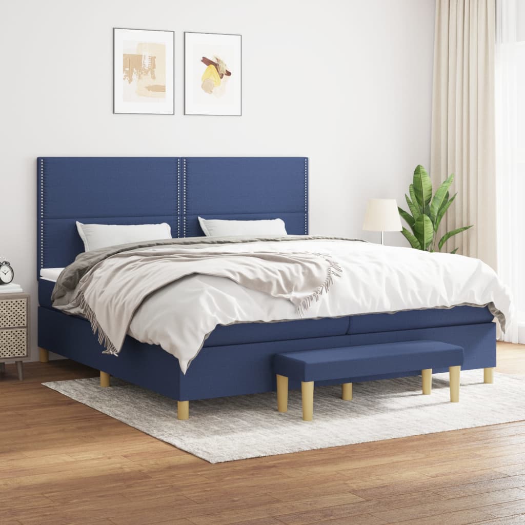 Pat box spring cu saltea, albastru, 200x200 cm, textil GartenMobel Dekor