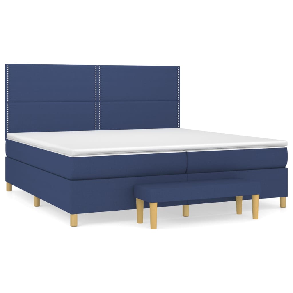 Pat box spring cu saltea, albastru, 200x200 cm, textil GartenMobel Dekor