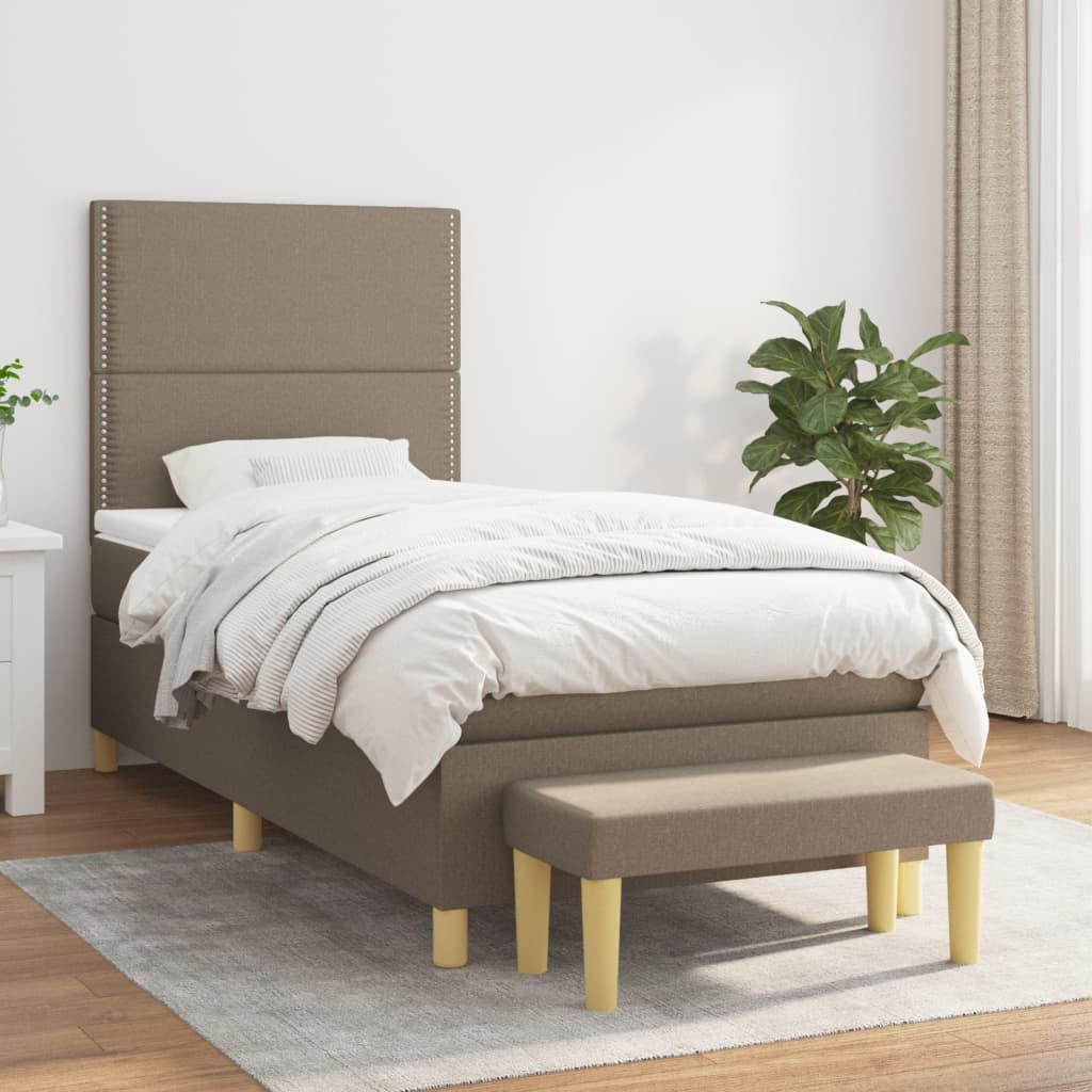 Pat box spring cu saltea, gri taupe, 100x200 cm, textil GartenMobel Dekor