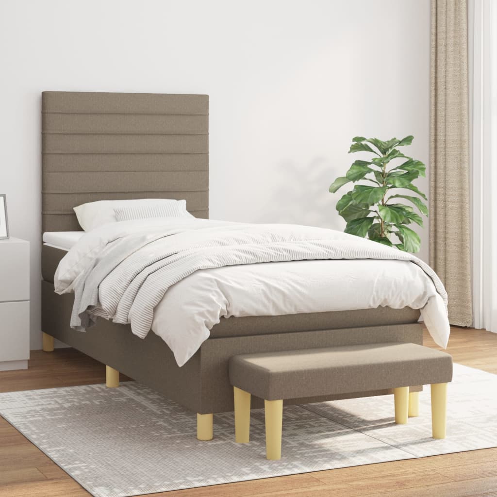 Pat box spring cu saltea, gri taupe, 100x200 cm, textil GartenMobel Dekor