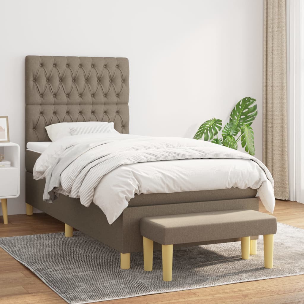 Pat box spring cu saltea, gri taupe, 90x190 cm, textil GartenMobel Dekor