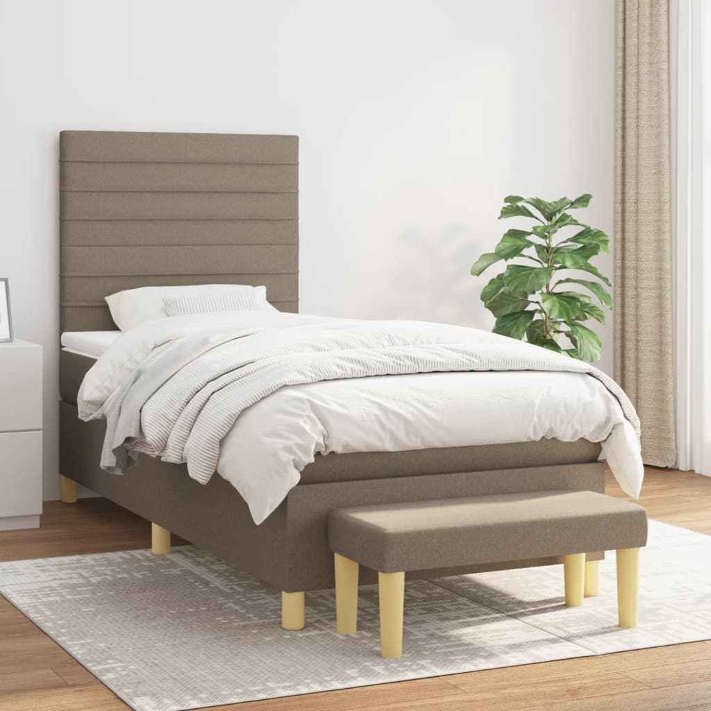 Pat box spring cu saltea, gri taupe, 90x200 cm, textil GartenMobel Dekor