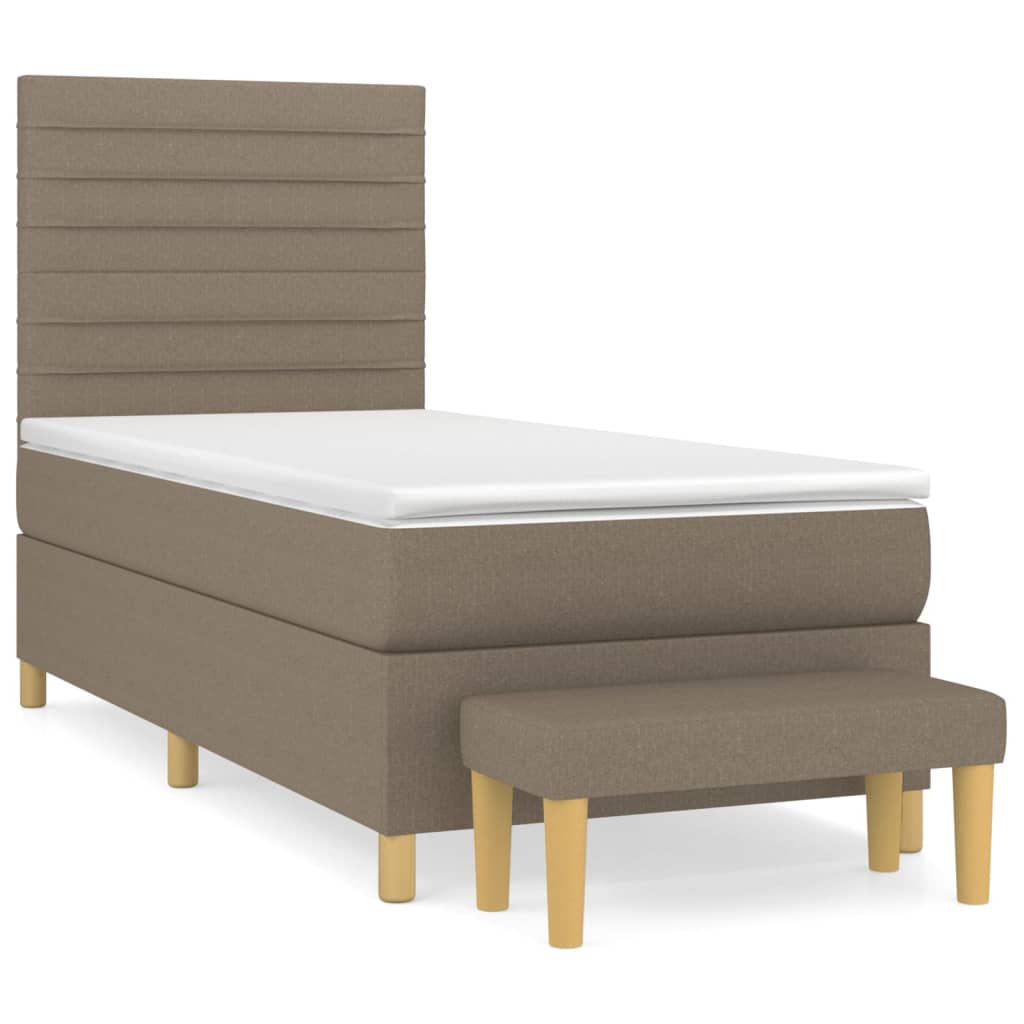 Pat box spring cu saltea, gri taupe, 90x200 cm, textil GartenMobel Dekor