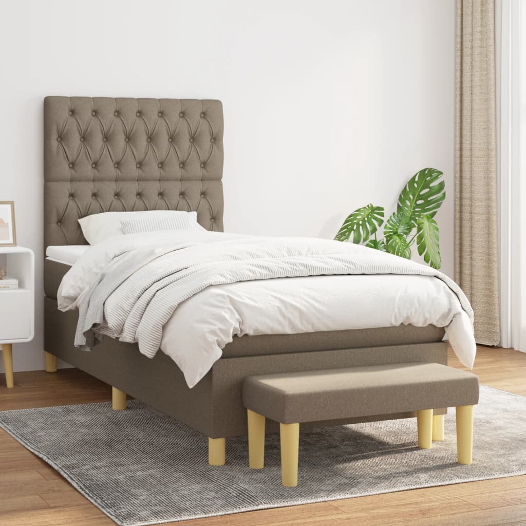 Pat box spring cu saltea, gri taupe, 90x200 cm, textil GartenMobel Dekor