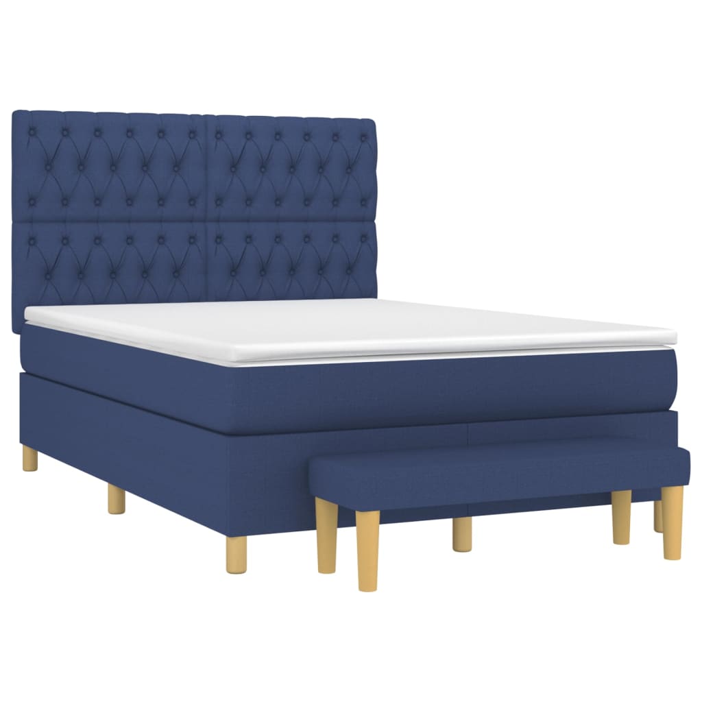 Pat box spring cu saltea, albastru, 140x200 cm, textil GartenMobel Dekor